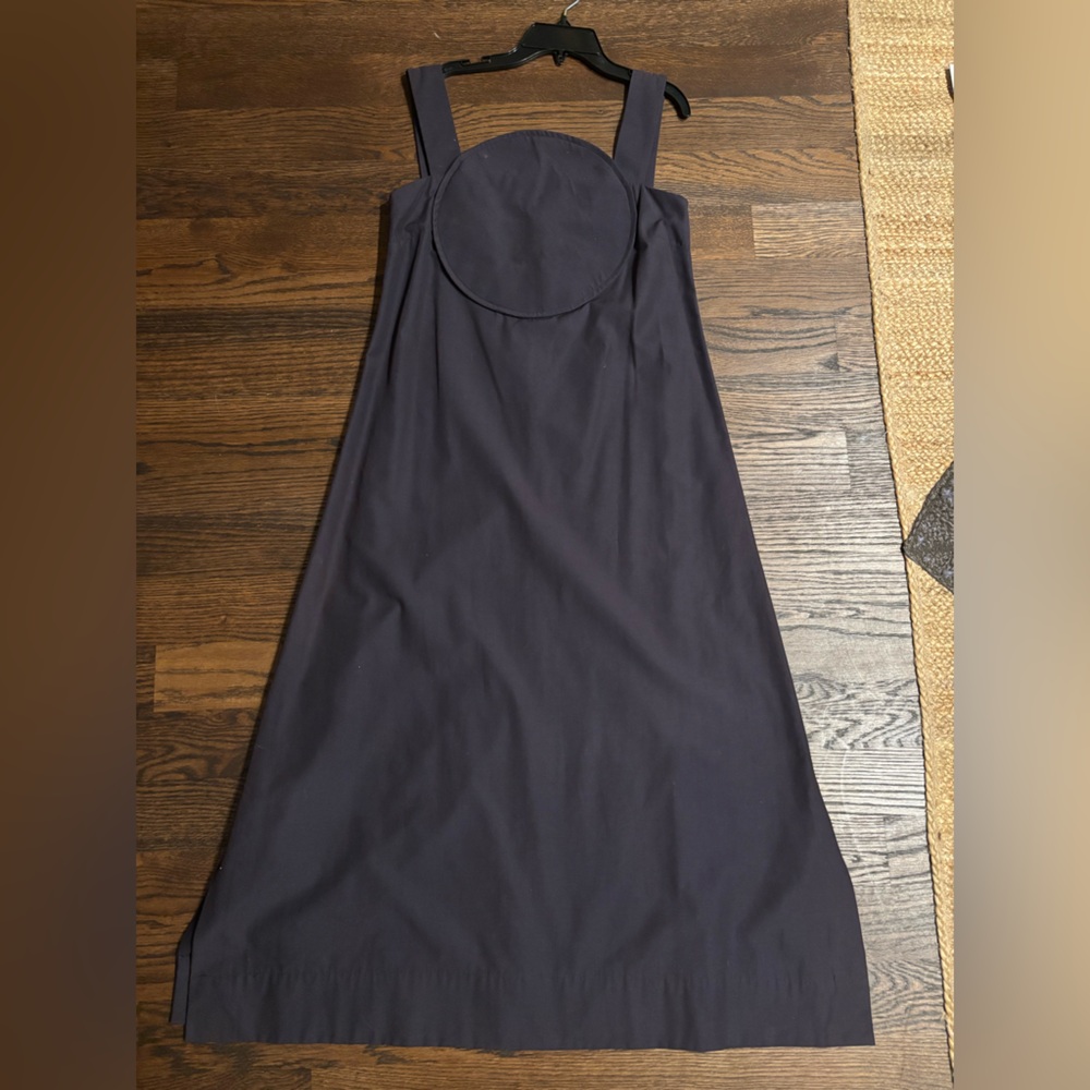 New Delfina Balda Navy Gray Poplin Cotton Shape Maxi Dress A-Line S (can Fit M)